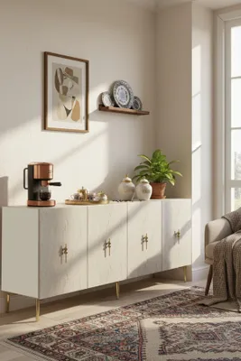 Produktbild von Skye Decor, Hochwertiger Konsolentisch, 180 cm, Weiß-Travertin-Gold, 100% Melamin