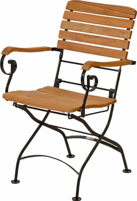 Produktbild von Gartenstuhl Premium Teak Armlehnstuhl klappbar, platzsparender Teak Balkonstuhl  rostfreier und langlebiger Teak Stahl Klappstuhl