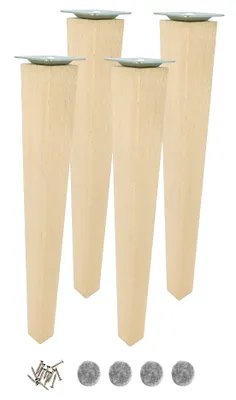 Produktbild von Möbelfuß Buche 40 cm – Set 4x Holzbein trapezförmig roh mit Montageset