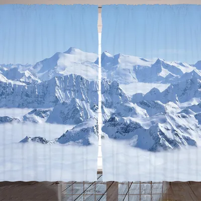 Produktbild von ARANDE Berg Gardine, Snowy-Gipfel von Alpen über der Wolken-Landschaft an der Winter-Wildnis in der Natur, 280 x 245 cm, Weiß Blau