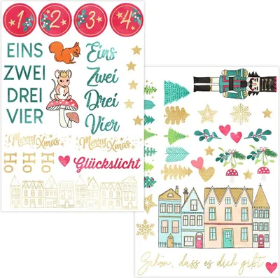 A collage of Christmas-themed stickers and decorative elements.