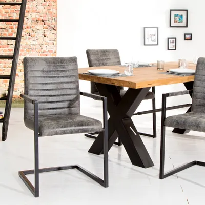 Produktbild von riess-ambiente Industrial Freischwinger Stuhl LOFT vintage grau Armlehnen Eisengestell Esszimmerstuhl Essstuhl Stuhl