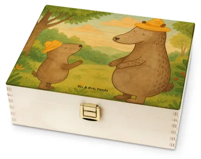 Produktbild von Mr. & Mrs. Panda Teebox Bären mit Hut Design - Weiß - Geschenk, Familie, Bär, Teedose, für Paare, Vatertag, Tee Aufbewahrung, Family, Box, Muttertag, Vater, Organizer