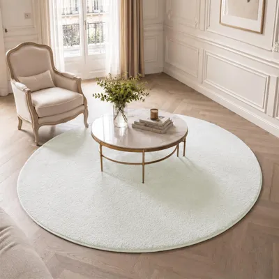 Produktbild von VOUNOT® Weicher Kurzflor Teppich Wohnzimmer mit Antirutschmatte ф160 cm Creme