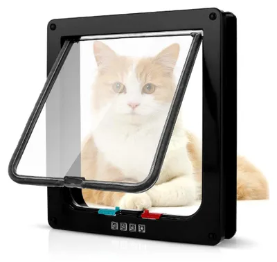 Produktbild von XL Katzenklappe Hundeklappe 4 Wege Magnetverschluss für Katzen und kleine Hunde, 24,5 * 28,5 * 5,5 cm Haustierklappe, einfache Installation mit Teleskoprahmen