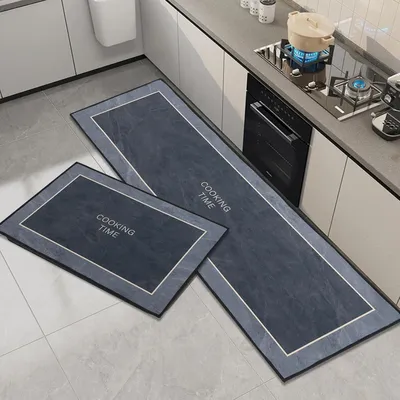 Produktbild von Küchenläufer – Set aus 2 Stück – 43 x 150 cm – Rutschfest – Saugfähig – Schwarz