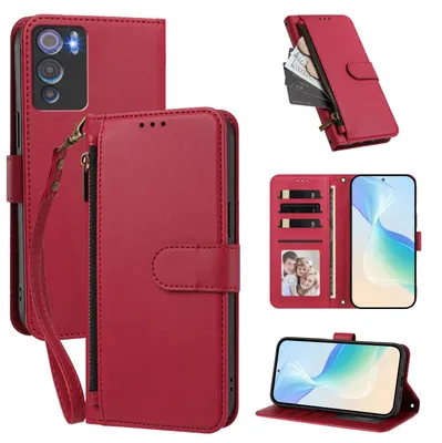 Produktbild von Geldbörse Hülle für Doogee N60 Pro, Kunstleder Handyhülle mit Kartenfächer, Ständer, Handschlaufe Rot