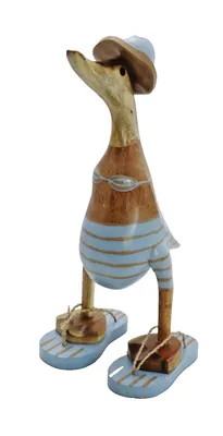 Produktbild von Deko Ente Holz Laufente Bikini Hut Badelatschen Gans Vogel Objekt Figur Skulptur