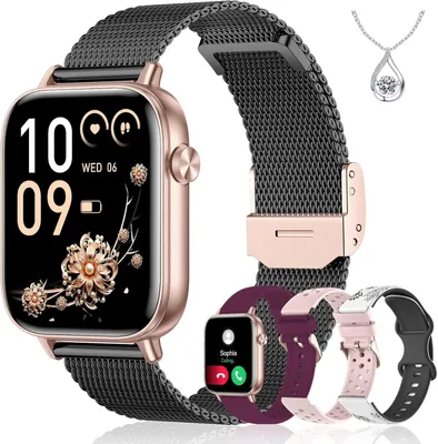 Produktbild von Smartwatch Damen, 4 Armbänder + Halskette, 1,83" HD Touchscreen Armbanduhr, Bluetooth Anrufe, 100+ Sportmodi Fitness Tracker Schrittzähler SpO2/Schlaf