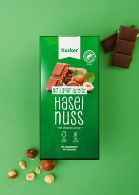 Produktbild von Xucker Vollmilchschokolade mit Haselnuss, zuckerreduziert mit Xylit, 80g