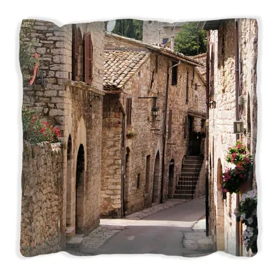 Produktbild von Wallario Premium Kissen, weiche Oberfläche, mit Motiv Italienische Gasse, Größe: 30 x 30 cm, mit weißer Rückseite