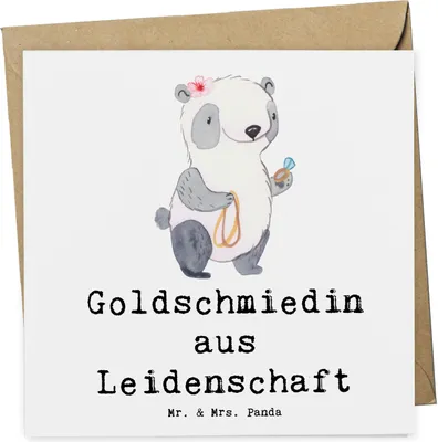 Produktbild von Mr. & Mrs. Panda doppelkarte Goldschmiedin Leidenschaft - Weiß - Geschenk, Lustig, Glückwunschkarte, faltkarte, Klappkarte, Witzig, Eröffnung, Schmuckgeschäft, Spruch