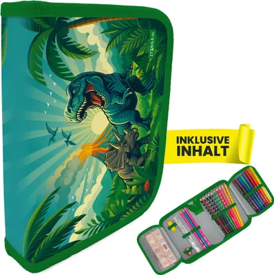 Produktbild von itenga Schüler-Etui Mäppchen Dinosaurier Dino World 28 teilig (gefüllt) 1-Zipper