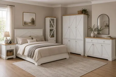 Produktbild von Bellmont Schlafzimmer-Set 5-teilig – Stilvolle Landhausmöbel in Opalweiß & Cremona Eiche – Opalweiß / Cremona Eiche