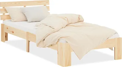 Image de Lit simple en bois 90x200 avec sommier à lattes naturelle pin Cadre de lit en bois massif