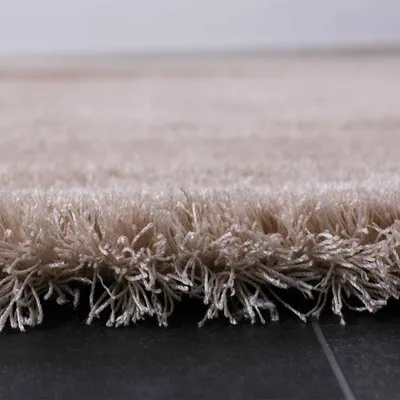 Produktbild von Teppich Shaggy hochflor in Beige Flauschig Microfaser Dicht Weich für Wohnzimmer, Schlafzimmer, Maße:60x110 cm
