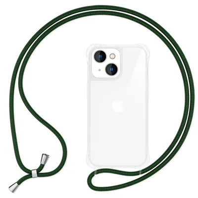 Obrázek produktu pro Pouzdro s popruhem pro iPhone 15 Plus pouzdro na mobilní telefon zavěšené na řetízku pouzdro na mobilní telefon tmavě zelené