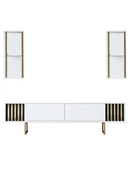 Produktbild von Skye Decor, Gold Line - White, Gold, Wohnzimmermöbel-Set, Weiß, 100 % MELAMINBESCHICHTETE SPANPLATTEN, 180 x 30 x 48 cm