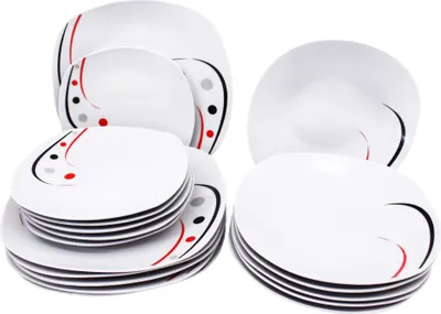 Produktbild von HOME ELEMENTS Porcelánová súprava tanierov, 18 kusov, Pruhy a bodky