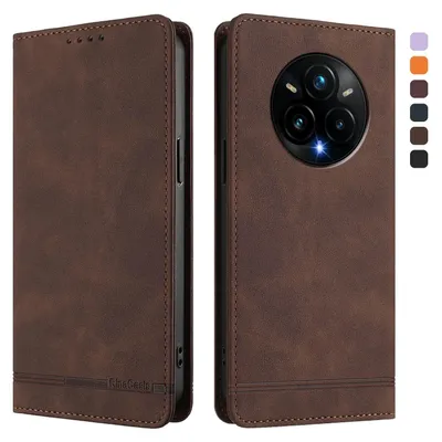Produktbild von Hülle für Realme 14 Pro+ 5G, Retro Kunstleder Ständer Klapphülle mit Kartenfächer und Magnetische Braun