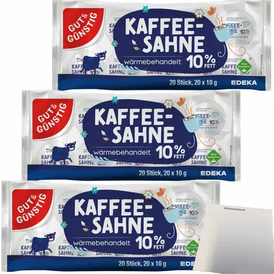 Produktbild von G&G Kaffeesahne 10% Fett ohne Gentechnik 3er Pack (60x10g Portionen) + usy Block
