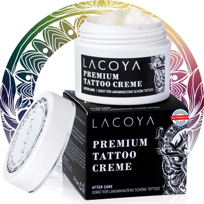 Produktbild von LACOYA® Tattoo Creme - Premium Tattoo Butter 30ml - Frisches Tattoo Pflegecreme - 100% Vegan Brightening Balm beschleunigt die Heilung - Skin Med Tattoo Pflege - Hergestellt in DE