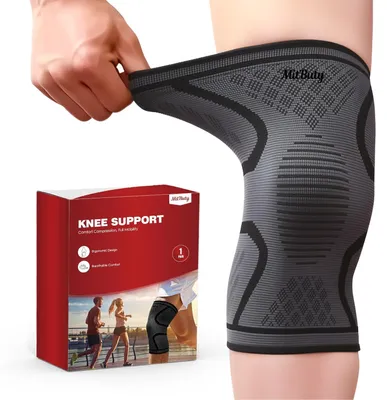 Produktbild von Kompressions Kniebandage Set von 2, Kniebrace für Sport, M: 42–47 cm, Atmungsaktives und Elastisches Material