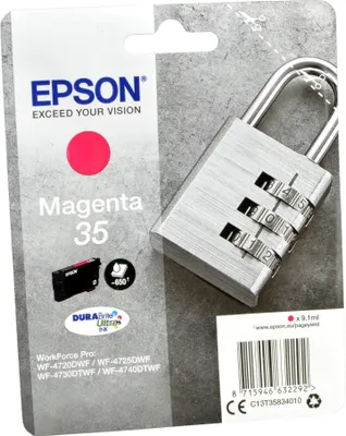 Produktbild von Epson Padlock 35 Vorhängeschloss DURABrite Ultra Single Magenta Tinte, Standardertrag, Magenta, Tinte auf Pigmentbasis, 9,1 ml, 1 Stück(e), 650 Seiten