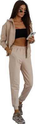 Produktbild von Damen Jogginganzug Hoodie & Hose, EU, Beige L/40