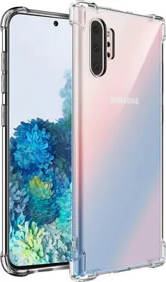 A clear protective case for a Samsung Galaxy Note 10+ phone is shown.