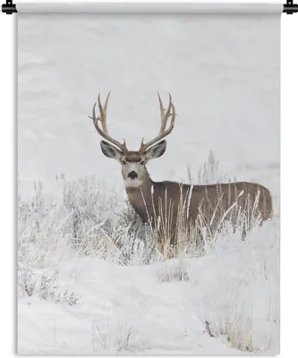 Produktbild von MuchoWow® Wandteppich Wandbehang Hirsche - Winter - Schnee - Tiere - Jahreszeiten - Weiß 90x120 cm Tapisserie Dekoration Wandtuch - Wanddeko