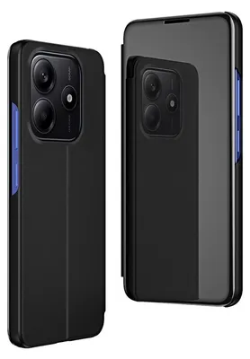 Image de Étui Smart Cover avec fonction Wake UP pour Xiaomi Redmi Note 14 5G, miroir, noir
