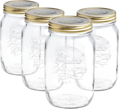 Produktbild von 4x Klar 1L Quattro Stagioni Glasshalterung Gläser - luftdichte Schraubendeckel Aufbewahrung von Mason -Marmeladenbehälter Set - von Bormioli Rocco
