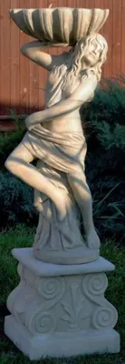 Immagine prodotto di Casa Padrino Statua decorativa da giardino in stile Liberty / figura di ragazza con vaso di fiori 46 x 43 x H. 156 cm - Scultura decorativa da giardino con piedistallo