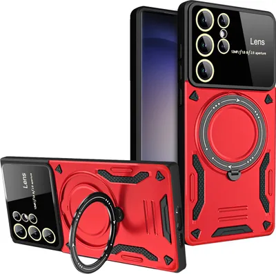 Produktbild von Rüstung Handyhülle für Samsung Galaxy S23 Ultra Dual-Layer Magnetisches Ringhalter Ständer Magsafe Hülle Rot