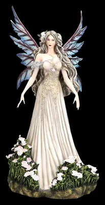 Produktbild von Elfenfigur - Carnelia mit Blumen - Feen Statue, Fantasy Deko - H 49 cm