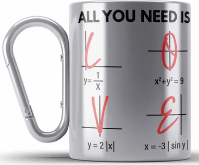 Produktbild von Trendation - Lustige Edelstahl Tasse Karabiner Liebe All You Need Is Love Valentinstag Mathe Mathemathik Geschenk Freundin Freud (Silber)