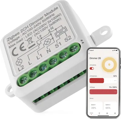 Produktbild von EMOS GoSmart Dimmer-Modul / Zigbee mit App, dimmbarer Unterputz Dimmschalter zur Fernsteuerung, Sprachsteuerung, für Doppelschalter, H5108