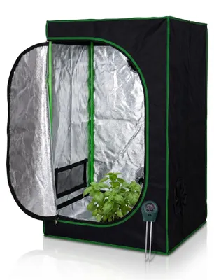 Obrázok produktu pre Mucola skleník vrátane merača vlhkosti 3 v 1 pre rastliny Growbox stan pre izbové rastliny Pestovateľský stan Tmavá miestnosť studený rám Čierna zelená - 80x80x180cm