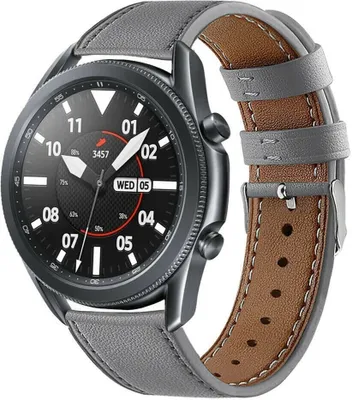 Produktbild von Strap-it® Samsung Galaxy Watch 3 - 45mm Lederarmband (Grau)