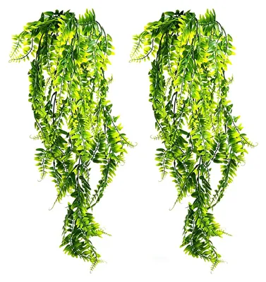 Künstliche Hängepflanzen, 2er-Pack, grüne Farn- und Efeublätter, 80 cm