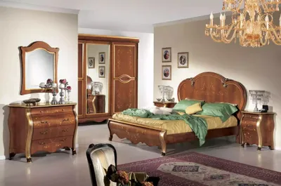 Produktbild von Komplettes Schlafzimmer Set Bett 2x Nachttische Kleiderschrank Kommode