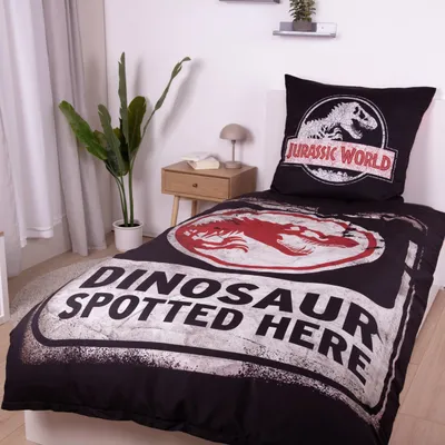Produktbild von Jurassic World Bettwäsche Set 2-teilig - Decken- & Kissenbezug 135x200 80x80 cm - Mikrofaser, Reißverschluss,  - Dino Bettwäsche mit T-Rex