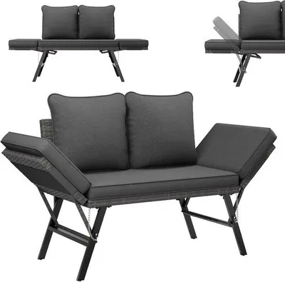 Produktbild von Gartenbank aus Rattan verstellbar 3-in-1 - Für Terrasse, Balkon und Garten - Rot