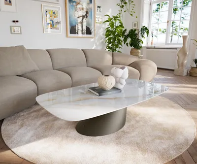 Produktbild von DELIFE Couchtisch Edge Boot 140x80 cm Keramik Onyx Pearl Conis Metall Effektfinish Titan