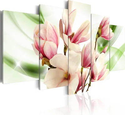 Produktbild von Leinwandbilder 200x100 cm b-A-0248-b-o Vlies Leinwandbild 5 tlg Kunstdruck modern Wandbilder XXL Wanddekoration Design Wand Bild ABSTRAKT BLUMEN MAGNOLIEN