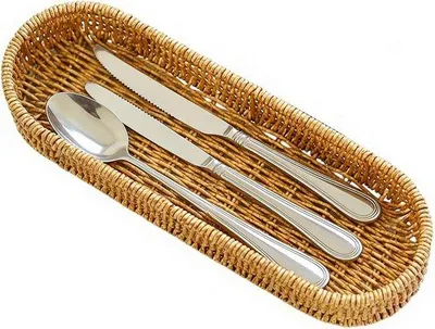 Productafbeelding van Opbergmand Kunstrotan - Keuken Organizer Mand - Keuken Ordenen - Handgevlochten Textuur - 31x10x5 cm - Bruin