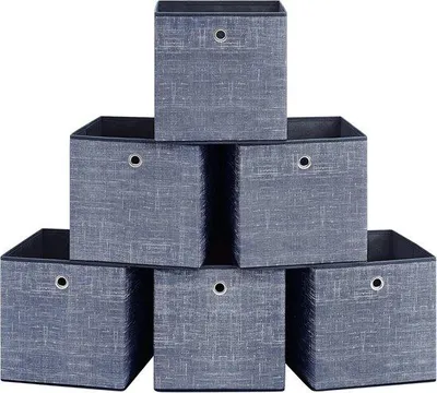 Productafbeelding van Opbergboxen, set van 6, stoffen kubusboxen met handgreep, 30x30x30 cm – nevelblauw