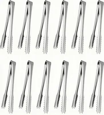 Imagen del producto de Juego de pinzas para hielo de acero inoxidable, 12 unidades, 12 cm, para buffets y bares