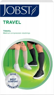 Produktbild von JOBST Travel Reisestrümpfe für Damen und Herren - hilft, Reisethrombosen vorzubeugen - weich, atmungsaktiv dank 33% Baumwollanteil, Beige, Size 1